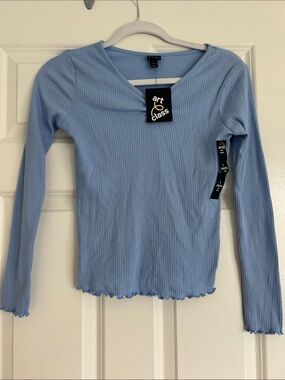 Art Class Light Blue Ribbed V-Neck Long Sleeve Top